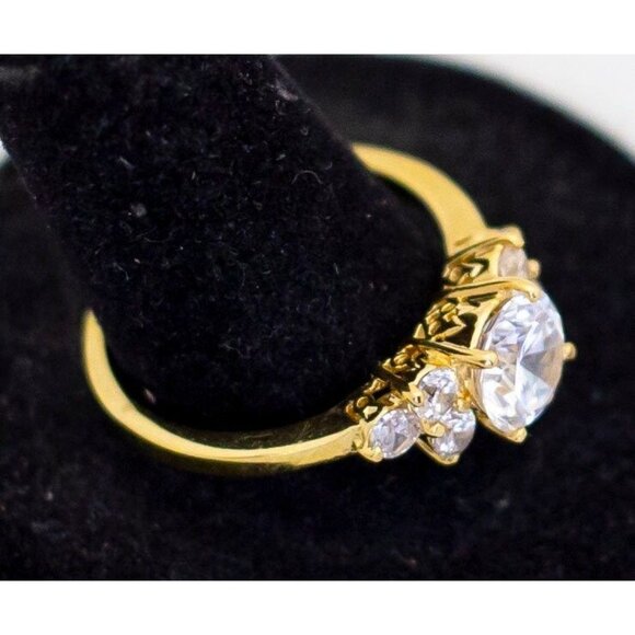 Size 10, Art Deco Colorless Gems Gold Tone Ring - A23 - Picture 2 of 3